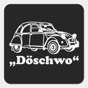 2CV Switzerland Döschwo White Oldtimer Blueprint  Square Sticker