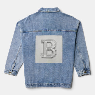 2d concept art, b/w outline art of a letter with l denim jacket