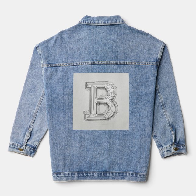 2d concept art, b/w outline art of a letter with l denim jacket (Back)