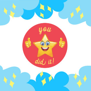 2D Fun yellow star good job School supply Classic Round Sticker