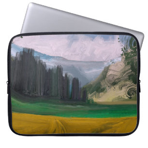 2d illustration. Oil painting landscape art. Rural Laptop Sleeve