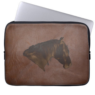 2D Photo-sampled Faux Leather with 2D Horse Head Laptop Sleeve