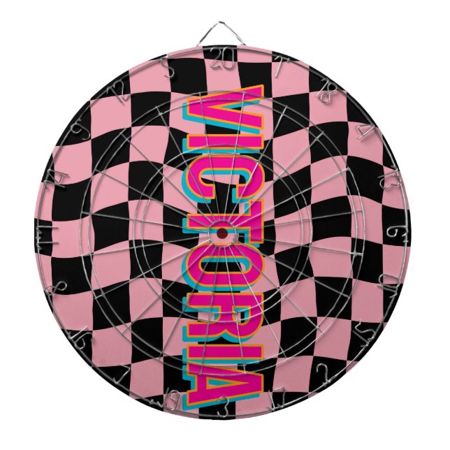 2D Retro Colourful Lettering Name Pink Black Dartboard (Front)