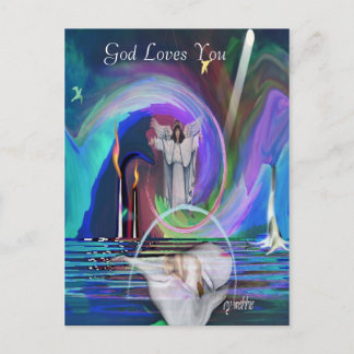 2GodIsNoFantasybywebbie, God Loves You Postcard