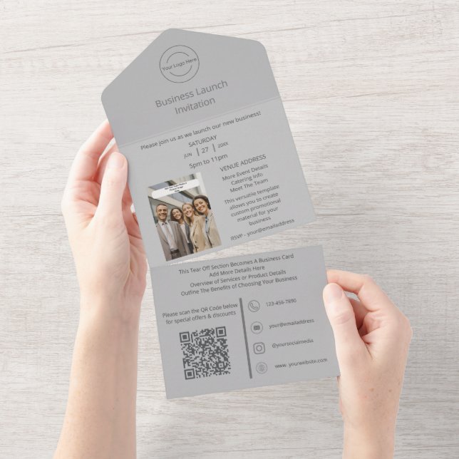 2in1 Business Launch Invitation + Business Card  (Tearaway)