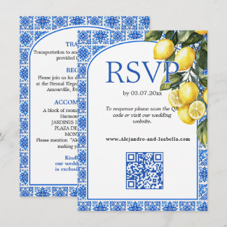 🌈 2in1 RSVP+Details Azul & Limone Romance Enclosure Card