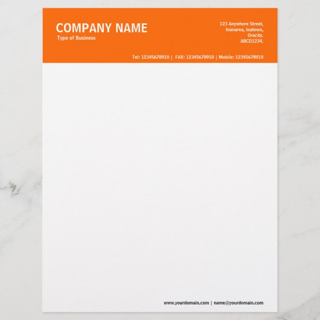 2in Colour Header - Orange FF6600 Custom Letterhead (Front)