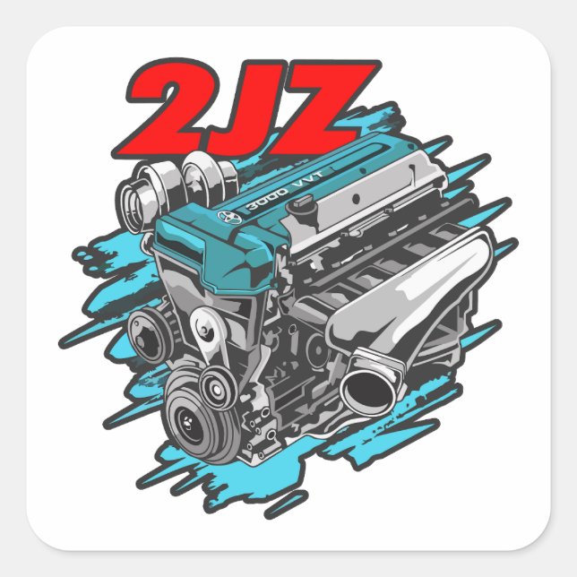 2JZ GTE Powerhouse - Toyota Supra Engine Square Sticker (Front)