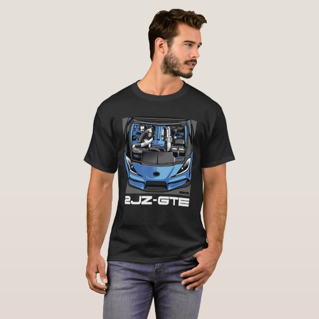  2JZ-GTE Supra Car Engine Illustration T-Shirt (Front Full)