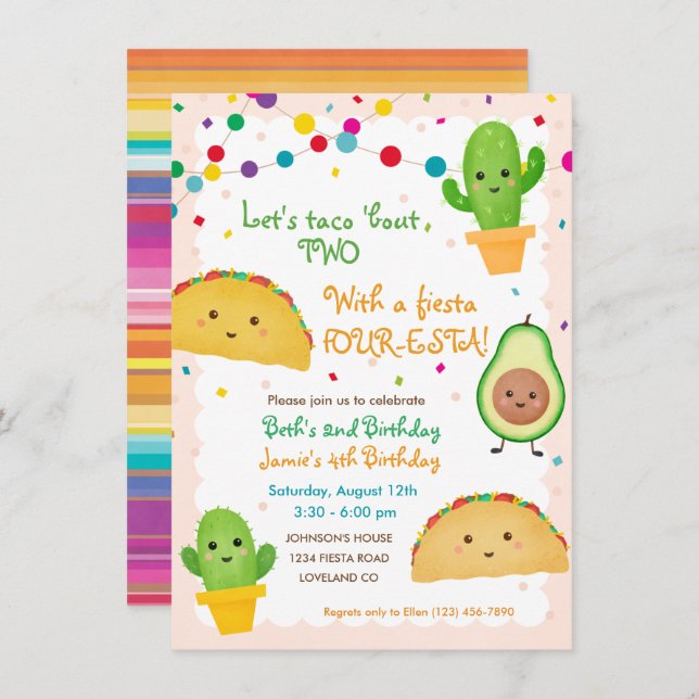 2nd and 4th Birthday - Custom Invitation (Front/Back)