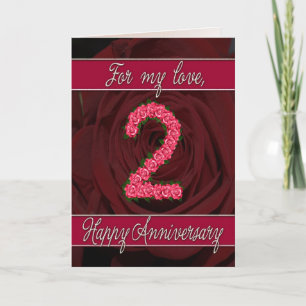 2nd anniversary card with roses and leaves
