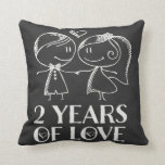 2nd Anniversary Chalk Couple Gift Cushion<br><div class="desc">This darling 2nd anniversary gift pillow has line drawing chalk married couple with heart and 2 Years of Love quote,  and makes a great keepsake idea.</div>