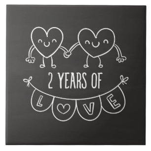 2nd Anniversary Gift For Her Chalk Hearts Hand Dra Ceramic Tile