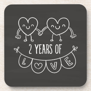 2nd Anniversary Gift For Her Chalk Hearts Hand Dra Coaster