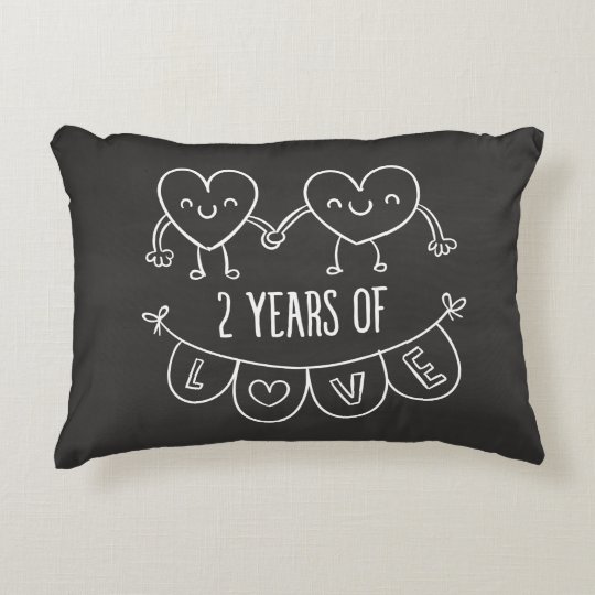 2nd Anniversary Gift For Her Chalk Hearts Hand Dra Decorative Cushion Zazzle au