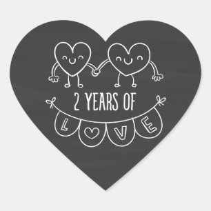 2nd Anniversary Gift For Her Chalk Hearts Hand Dra Heart Sticker