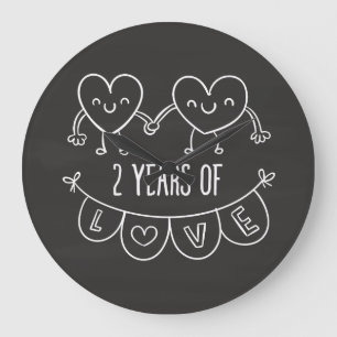 2nd Anniversary Gift For Her Chalk Hearts Hand Dra Large Clock