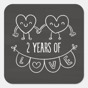 2nd Anniversary Gift For Her Chalk Hearts Hand Dra Square Sticker