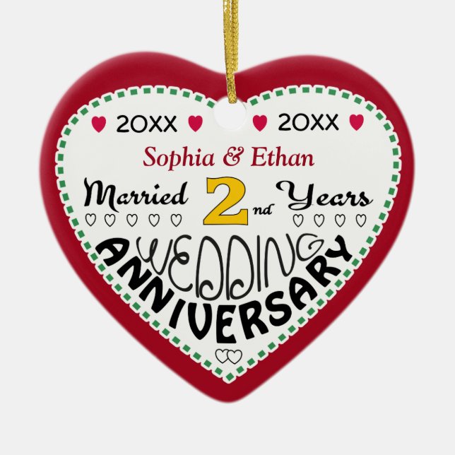 2nd Anniversary Gift Heart Shaped Christmas Ceramic Tree Decoration (Front)