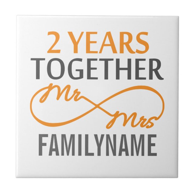 2nd Anniversary Mr. & Mrs Infinity Personalised Ceramic Tile (Front)