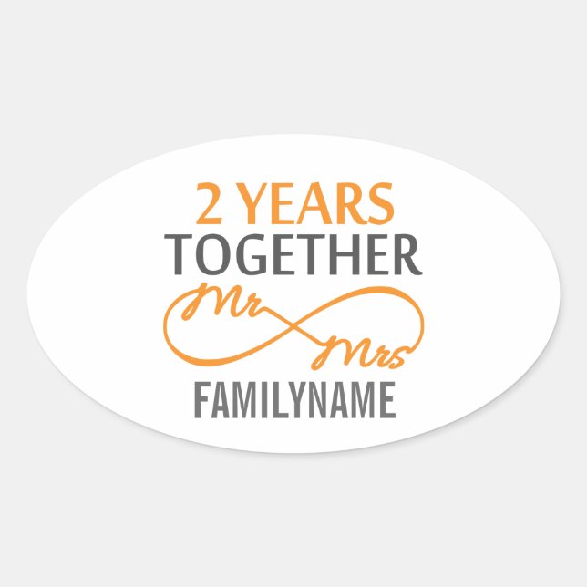 2nd Anniversary Mr. & Mrs Infinity Personalised Oval Sticker (Front)