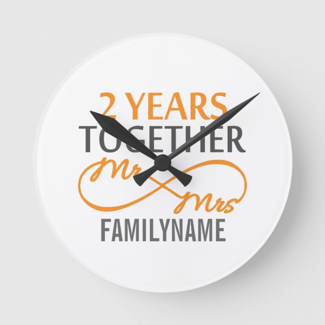 2nd Anniversary Mr. & Mrs Infinity Personalised Round Clock (Front)