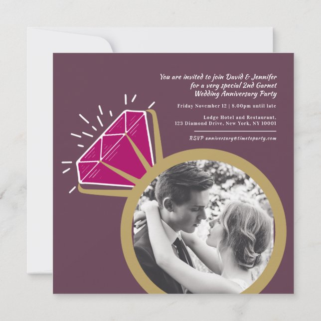 2nd anniversary party garnet ring two photos invitation (Back)