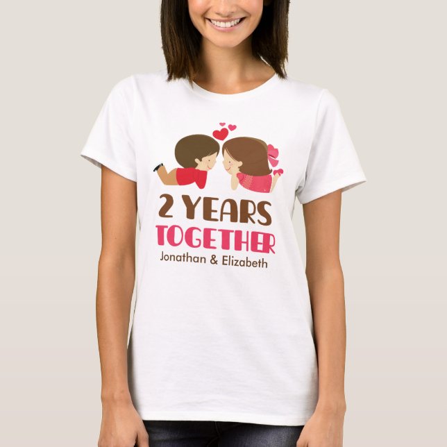 2nd Anniversary Personalised Couples T-shirt (Front)