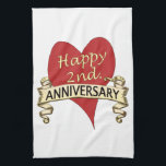 2nd. Anniversary Tea Towel<br><div class="desc">A red heart and golden ribbon to celebrate a 2nd. anniversary</div>