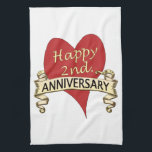 2nd. Anniversary Tea Towel<br><div class="desc">A red heart and golden ribbon to celebrate a 2nd. anniversary</div>