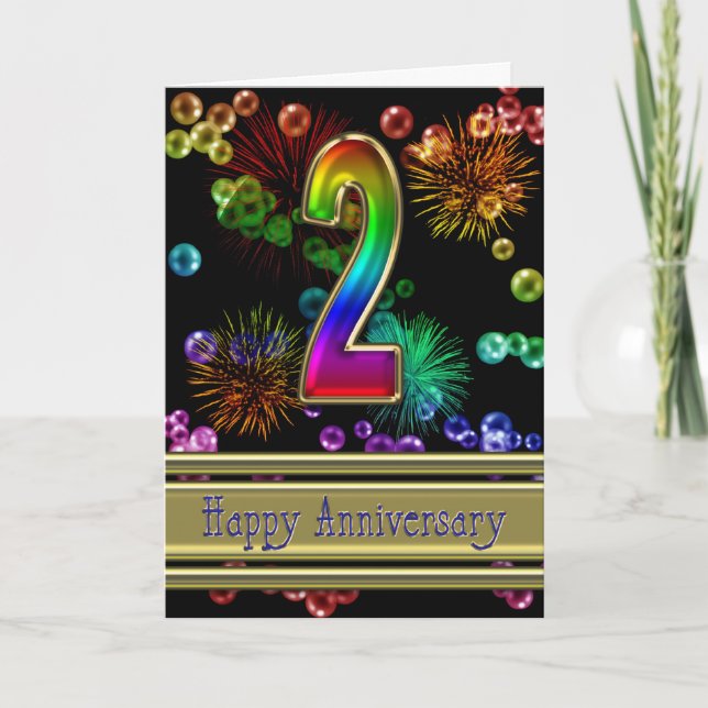 2nd anniversary with fireworks and bubbles card (Front)