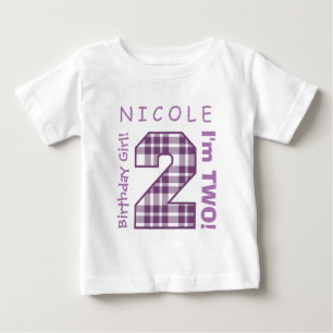 2nd BABY Birthday Big Number A42 PURPLE PLAID T-Shirt
