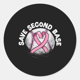2nd Base Baseball Player Breast Cancer Awareness  Classic Round Sticker