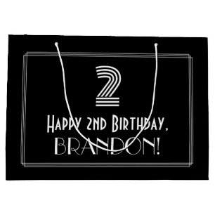 2nd Birthday — Art Deco Inspired Look "2" & Name Large Gift Bag
