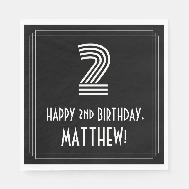 2nd Birthday: Art Deco Inspired Look "2" + Name Napkin (Front)
