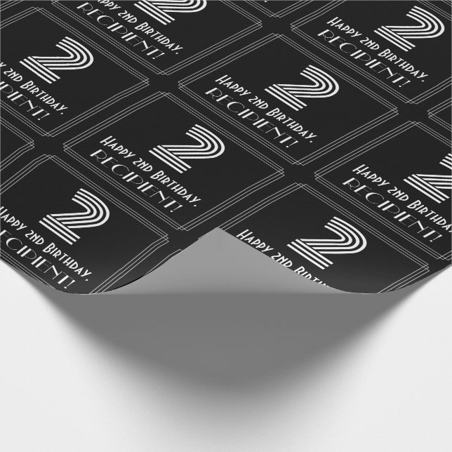 2nd Birthday: Art Deco Inspired Look "2" w/ Name Wrapping Paper (Corner)