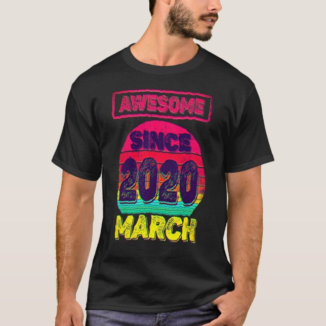 2nd Birthday Awesome Since March 2020 2yrs Old Tod T-Shirt (Front)