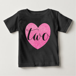 2nd Birthday Baby Girl Glitter heart-Print Black Baby T-Shirt