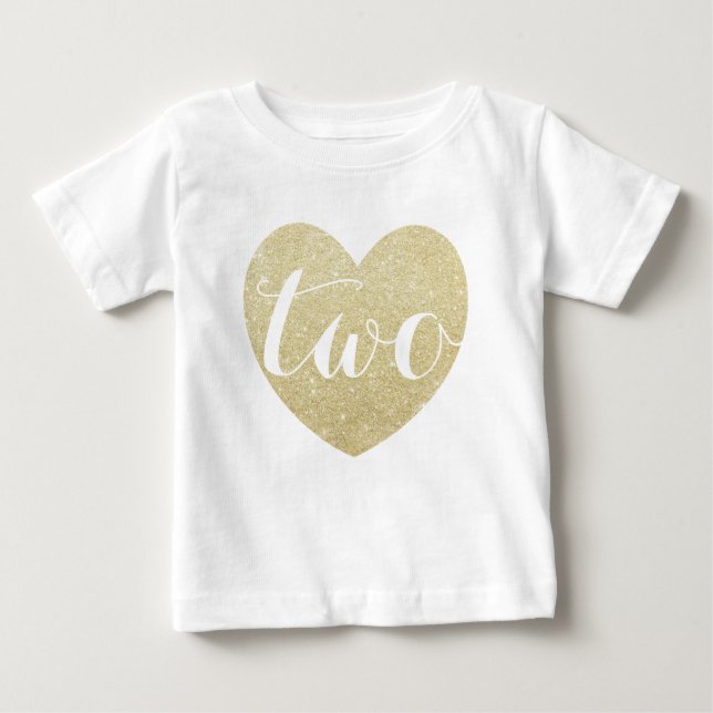 2nd Birthday Baby Girl Glitter heart-Print T-Shirt (Front)