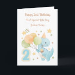 2nd Birthday Balloon Dinosaur Birthday Boy Card<br><div class="desc">This 2nd birthday card is suitable for a son,  grandson or friend. The design includes a balloon dinosaur with party hat and cupcake.</div>