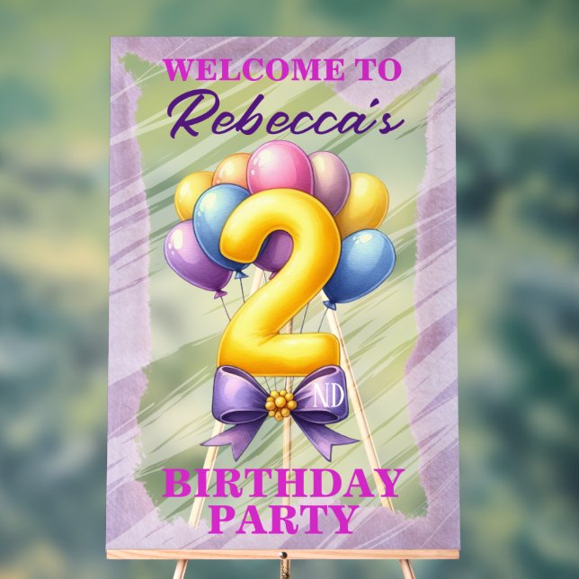 2nd Birthday Balloon Theme Acrylic Sign (Neutral)