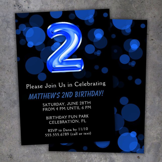 2nd Birthday Balloons Kids Blue Boy Party Invitation (Creator Uploaded)