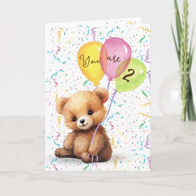 2nd Birthday Bear With Balloons Card (Front)