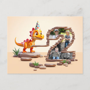 2nd Birthday Big Number Photo   Dragon Little Dino Postcard