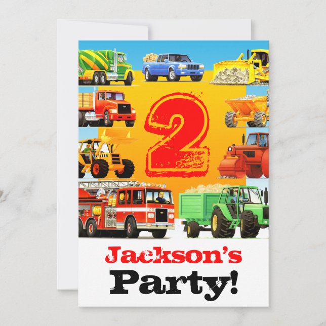 2nd Birthday Big Trucks Party Invitation (Front)