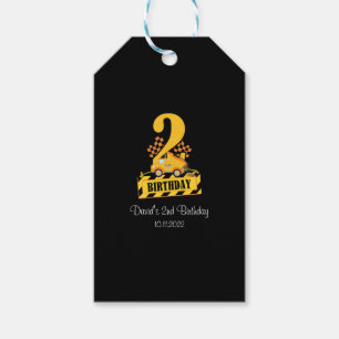 2nd Birthday Black and Yellow Construction Truck Gift Tags