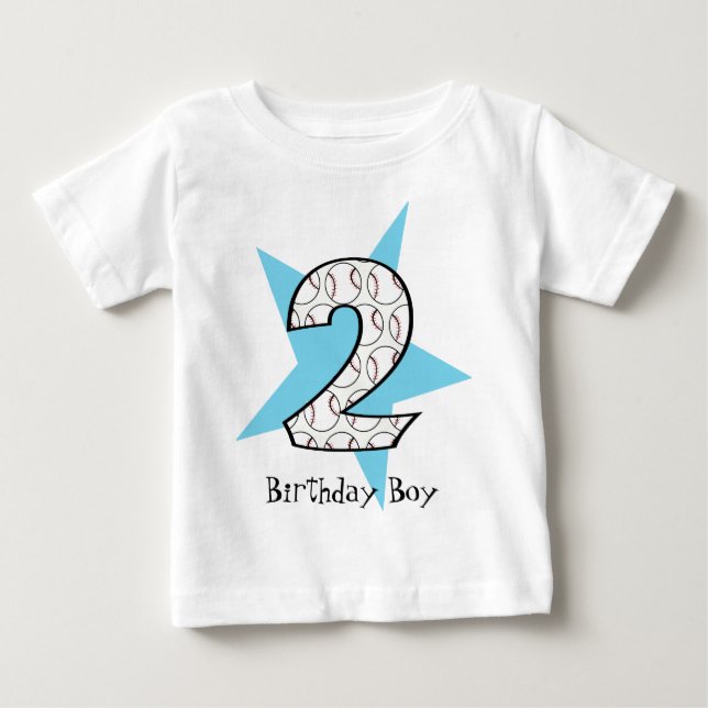 2nd Birthday Blue Baseball Star T-Shirt (Front)