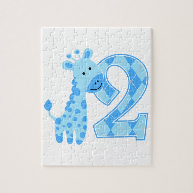 2nd Birthday Blue Giraffe Jigsaw Puzzle (Vertical)