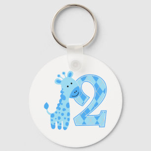 2nd Birthday Blue Giraffe Key Ring