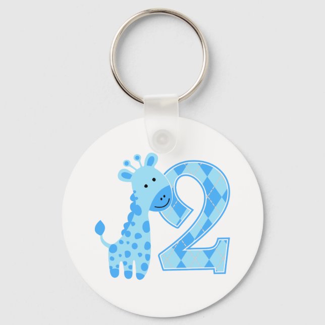 2nd Birthday Blue Giraffe Key Ring (Front)
